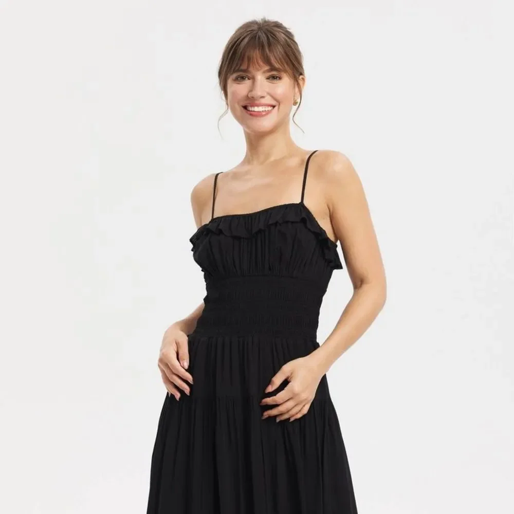 Women's Ruffle Smocked Midi Dress - Universal Thread Black XS